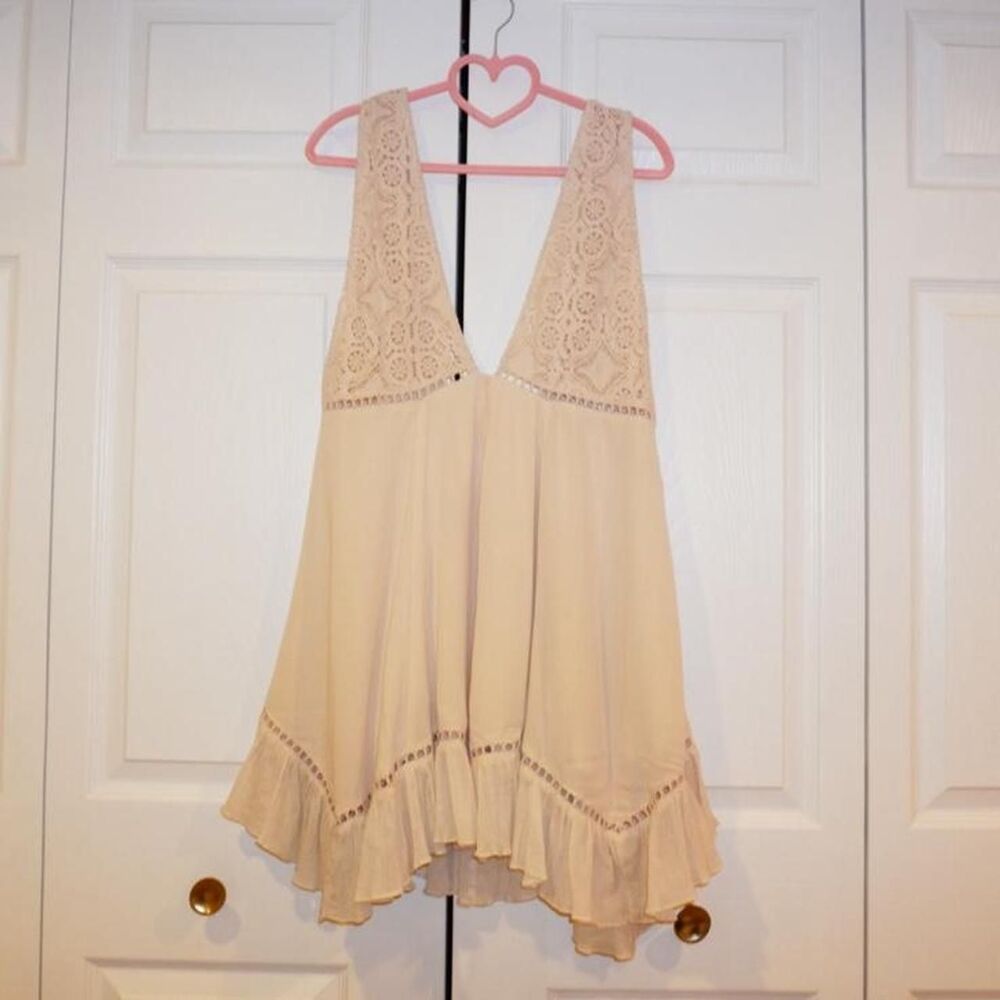 Free-people Women's Cream and Pink Dress